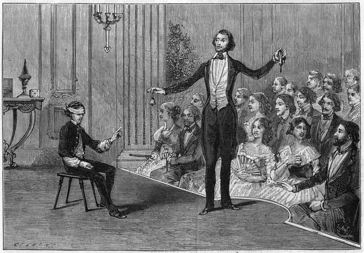 Çift görünüm. Robert-Houdin (Jean-Eugene Robert Houdin) tarafından gerçekleştirilen deneyimler by French School