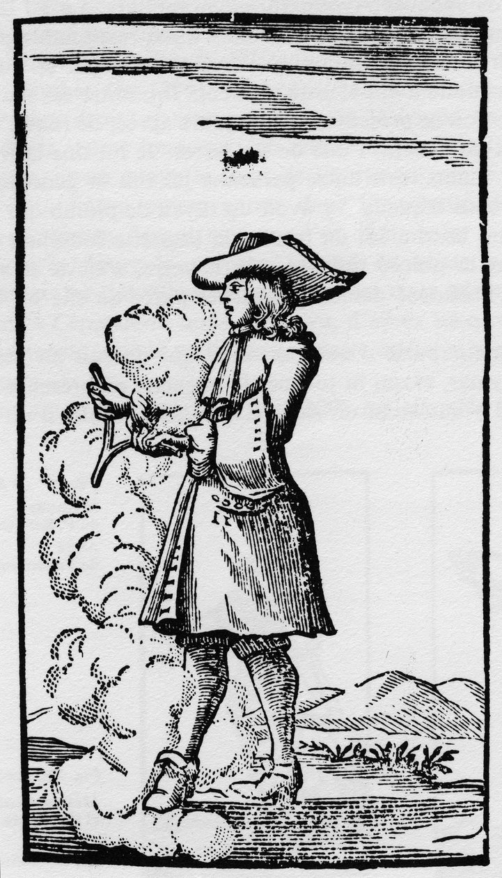 Saptırıcı kehanet çubuğu ile Dowser - Rhabdomancie - “” La Physique occult, ou Treat de la baguette divinatoire” da bagetin açıklaması - Abbe de Vallemont (Pierre Le Lorrain) tarafından Paris 1693 fizikçi, nümismat ve 17. yüzyılın Fransız edebiyatçısı by French School