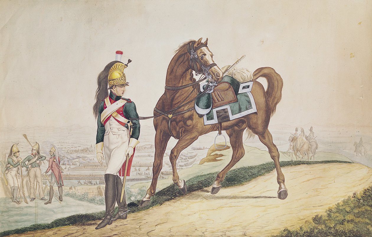Fransız İmparatorluk Ordusunun Ejderhaları (kağıt üzerinde guaj) by French School