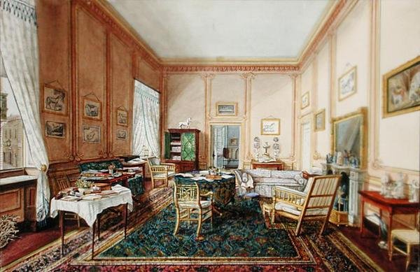 Çizim Odası (kağıt üzerine sulu boya) by French School
