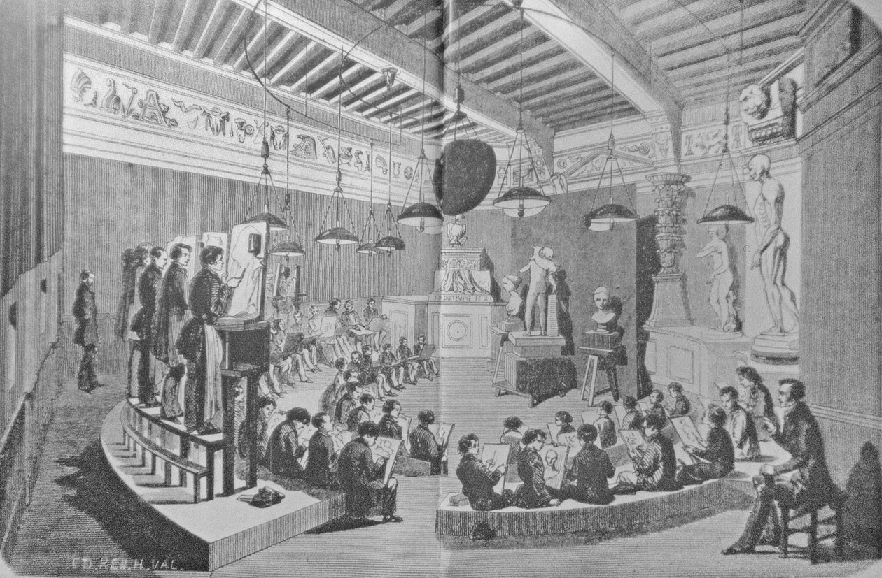 Heykelden çizim dersi, Royal Free School of Art (lito) by French School