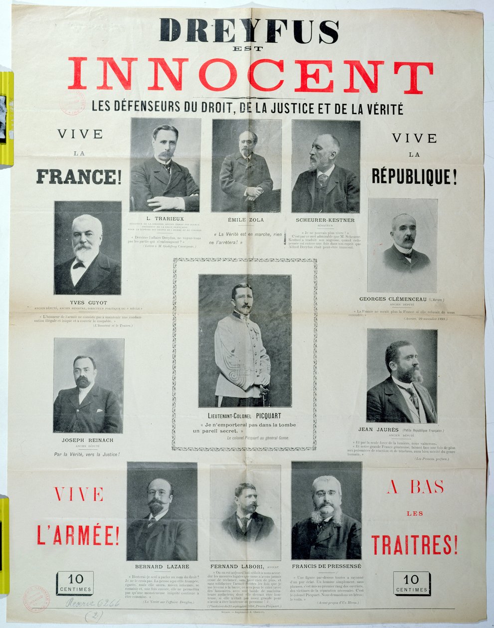 Dreyfus est Innocent, savunucularının portrelerini içeren poster, 19. yüzyılın sonlarında by French School