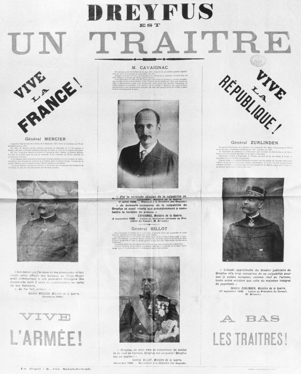 Dreyfus est un hain, kendisini eleştirenlerin portrelerini içeren poster, 19. yüzyılın sonlarında by French School
