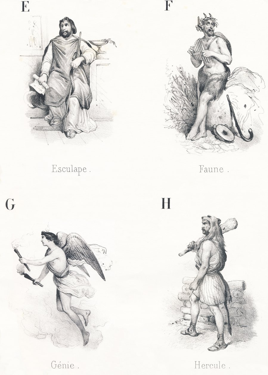 EFG H: Aesculapius, Fauna, Genie, Herkül by French School