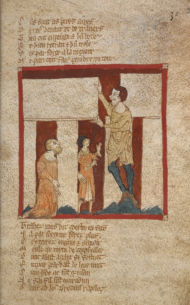 Egerton 3028, f.30 Stonehenge Binası. Stonehenge, 14. yüzyılın ortalarında Merlin