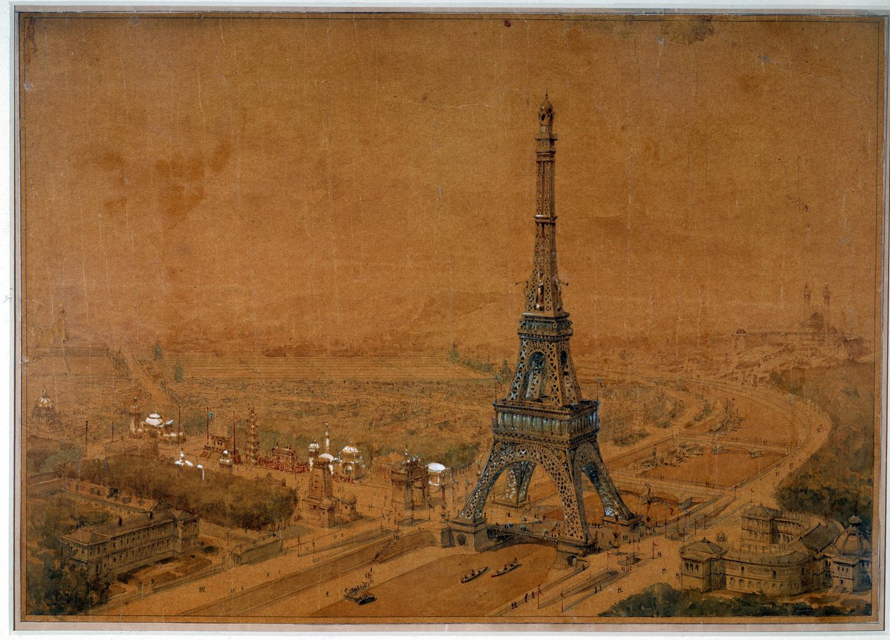 1886 yarışmasının Eyfel Kulesi projesi 1889 sergisi için reddediliyor. 1886 çizimi. Paris, Ulusal Arşivler by French School