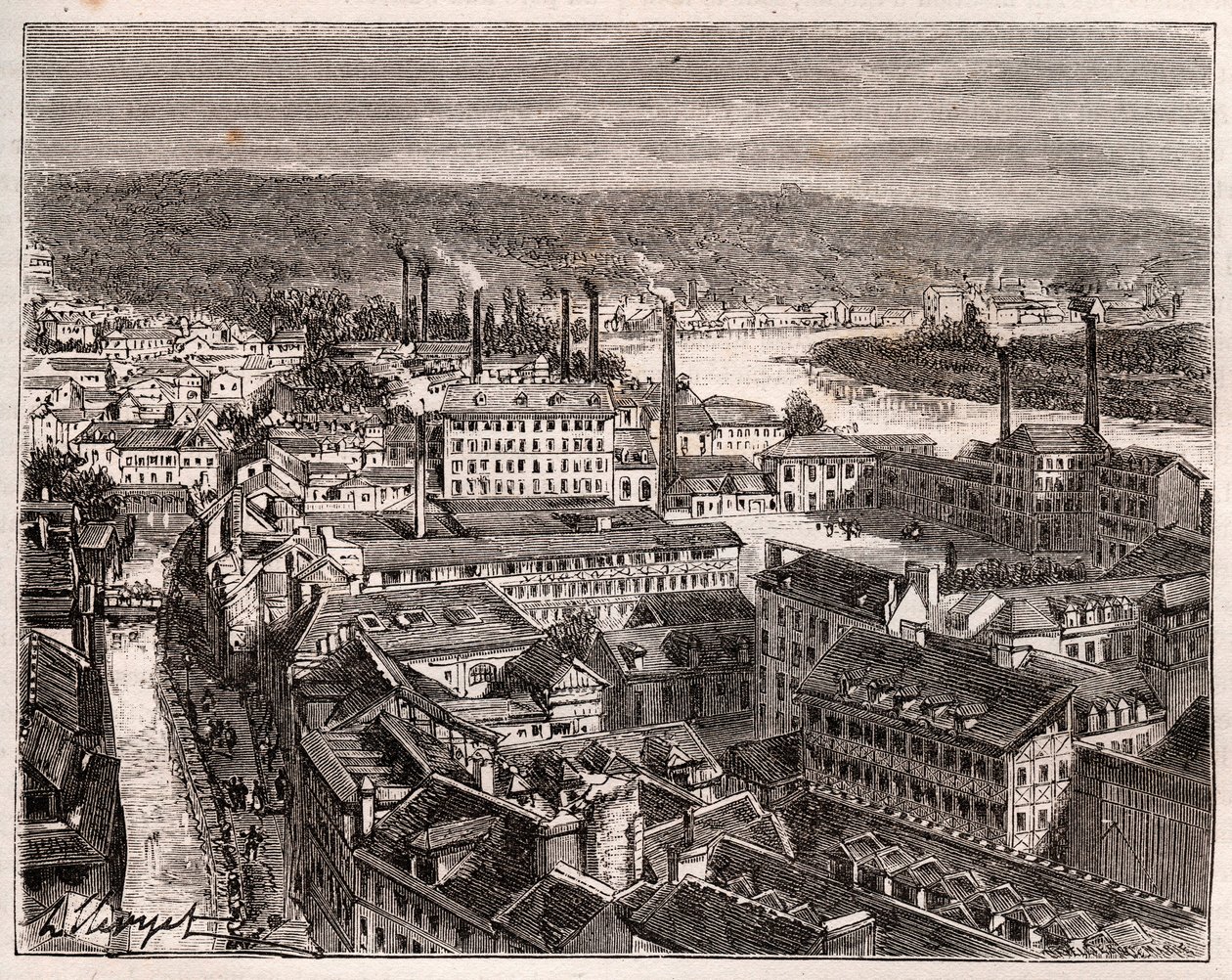 Elbeuf - Seine-Maritime - V.A. Malt-Brown tarafından “La France illustrée: coğrafya, tarih, istatistiksel yönetim” de gravür. 1884 by French School