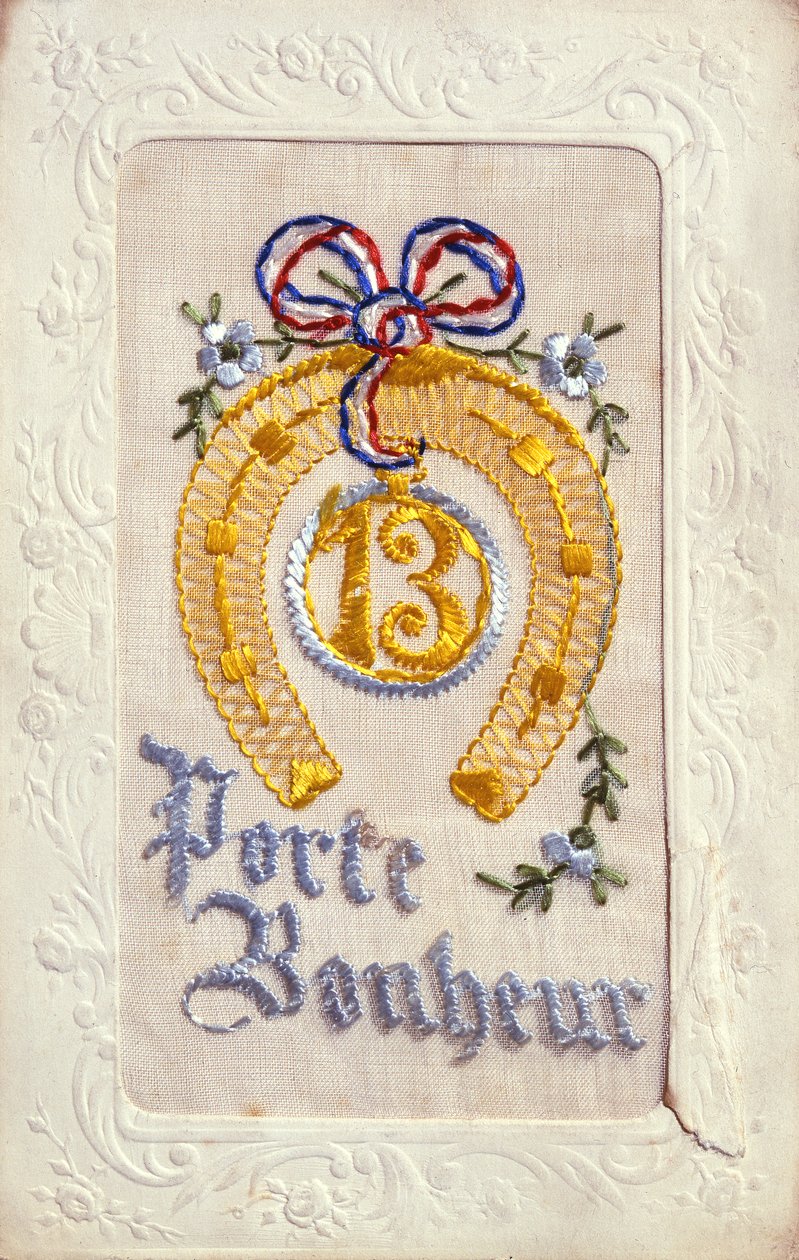 Good Luck Charms'ı tasvir eden işlemeli kartpostal, 1914 öncesi (ipek ve kart) by French School