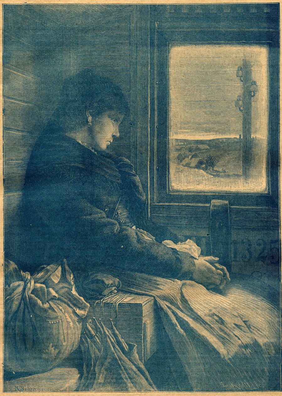 Bir trende göç etmek. 20 Ekim tarihli “La Terre Illustree” n°103'deki gravür by French School