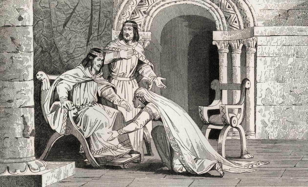 Emme kisses the knee of her husband Raoul (d.936) in recognition of his sovereignty, from 