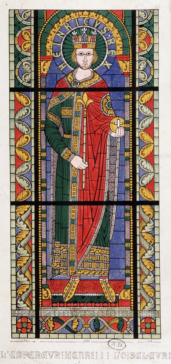İmparator I. Henry Kuş (875 - 936). Strasbourg Katedrali'nden bir vitray pencere. by French School