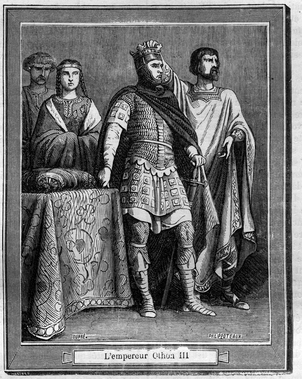 İmparator Othon III (980-1002), Maurice Lachatre tarafından “Yüzyıllar boyunca Papa-Kral-Kraliçe-ve-İmparatorların Tarihinde” Alman Roma İmparatoru Gravür by French School