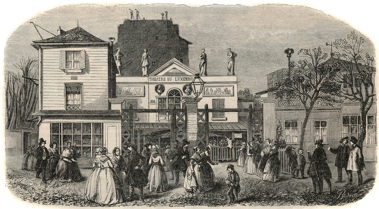 19. yüzyılda Bobino adlı Lüksemburg tiyatrosunun girişi - Edmond Texier tarafından "" Tableau-de-Paris" de gravür 1852 by French School