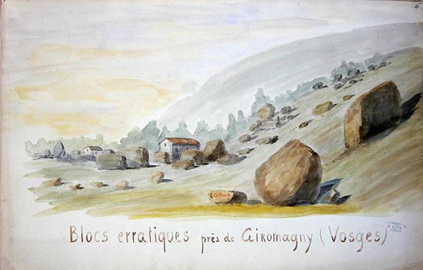 Vosges bölgesindeki Giromagny yakınlarındaki Düzensiz Bloklar (kağıt üzerine sulu boya) by French School