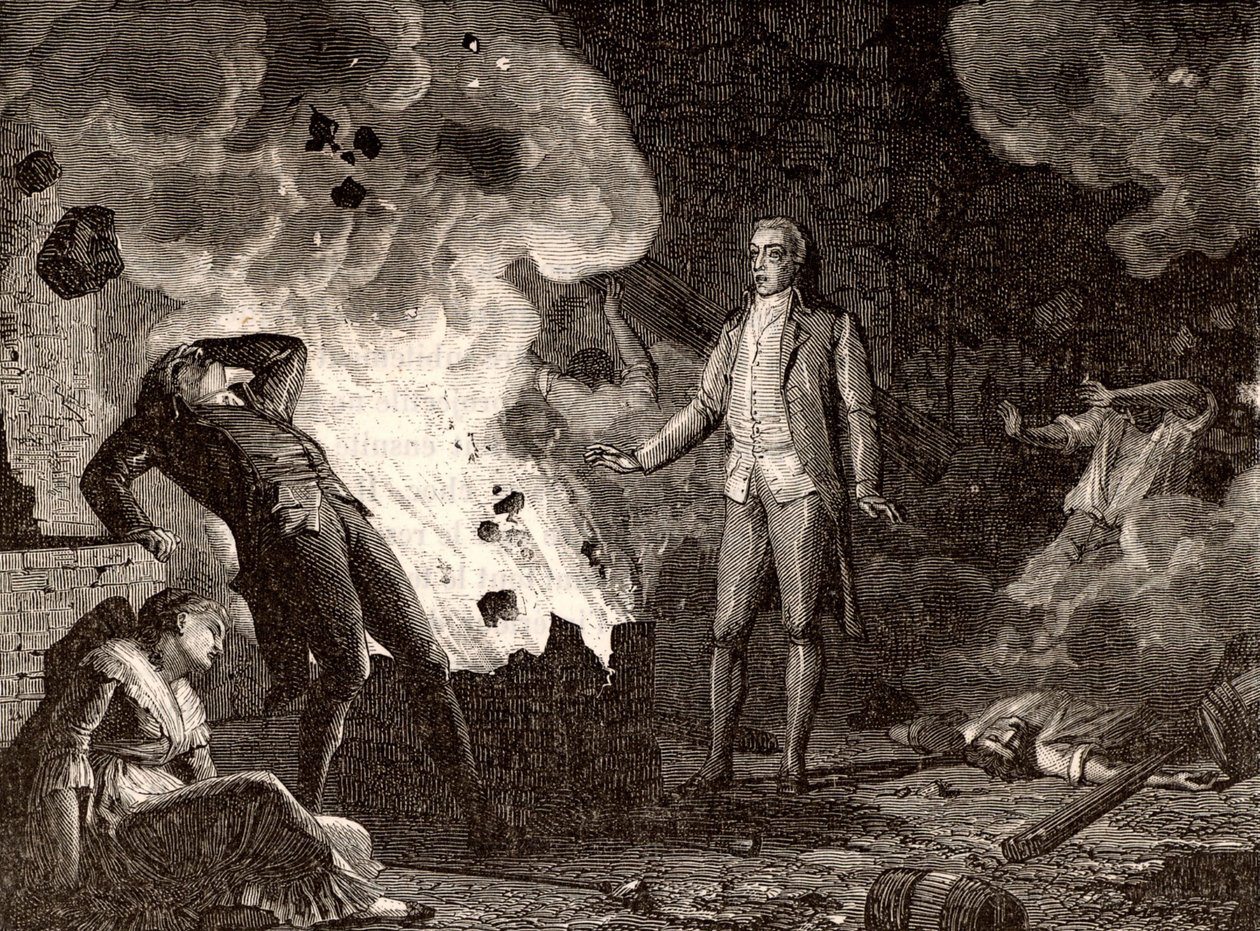 Fransa#39;nın Essonne kentindeki patlayıcı fabrikasının patlaması, c. 1788 (gravür) by French School