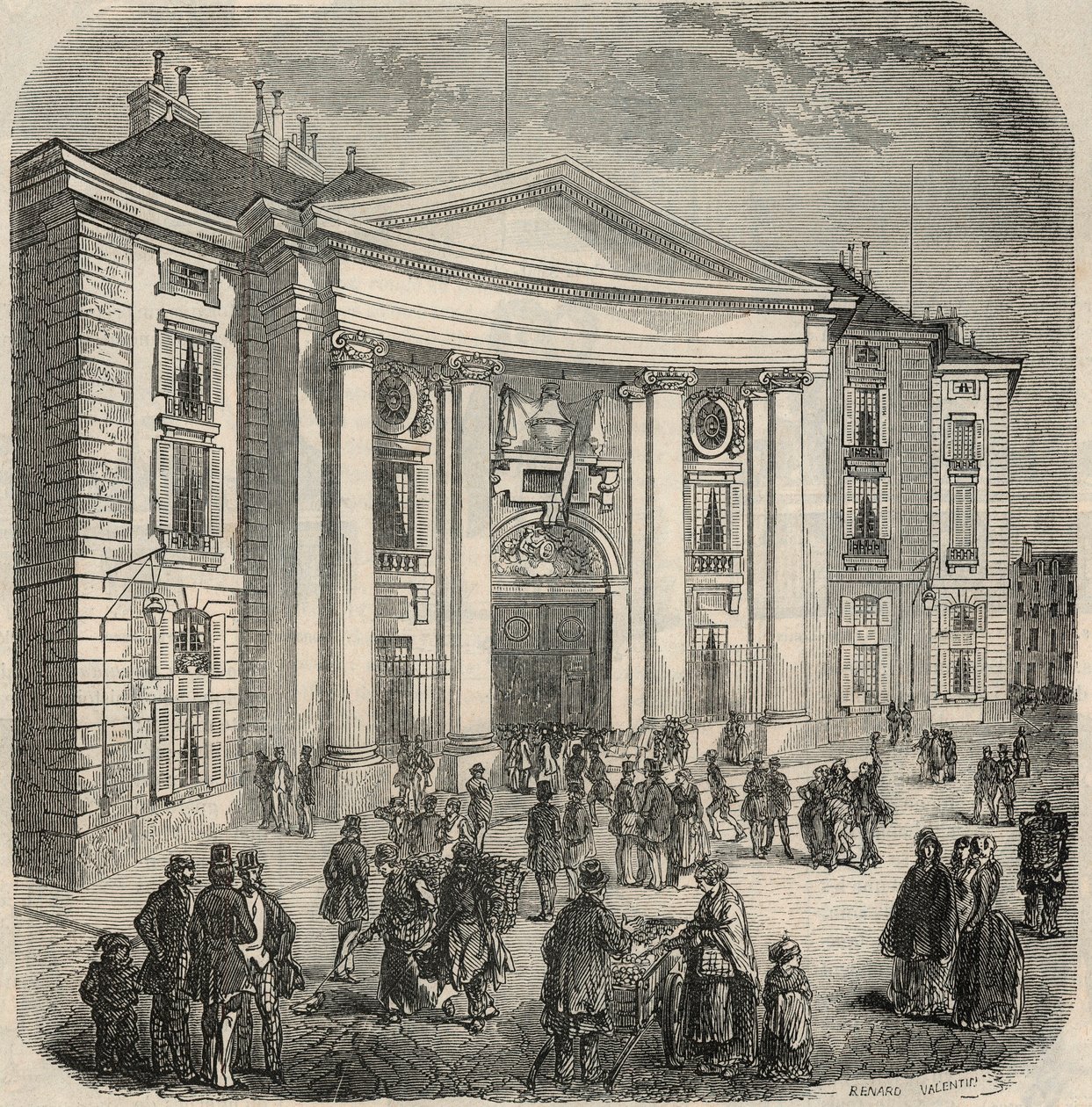 Hukuk Okulu'nun dış görünümü, Paris'teki Place du Pantheon - Edmond Texier 1852'nin “Tableau-de-Paris”inde gravür by French School