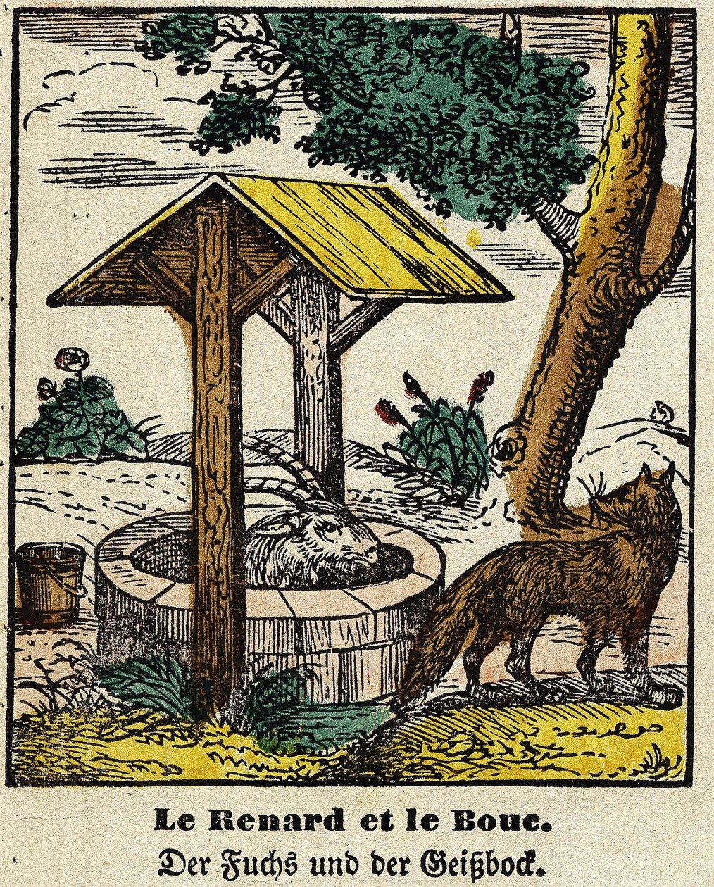 Fables de La Fontaine: tilki ve iyi. Epinal