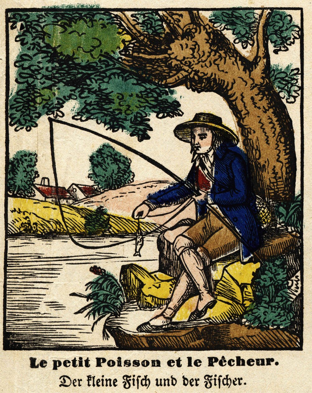 Fables de La Fontaine: küçük balık ve balıkçı. Epinal