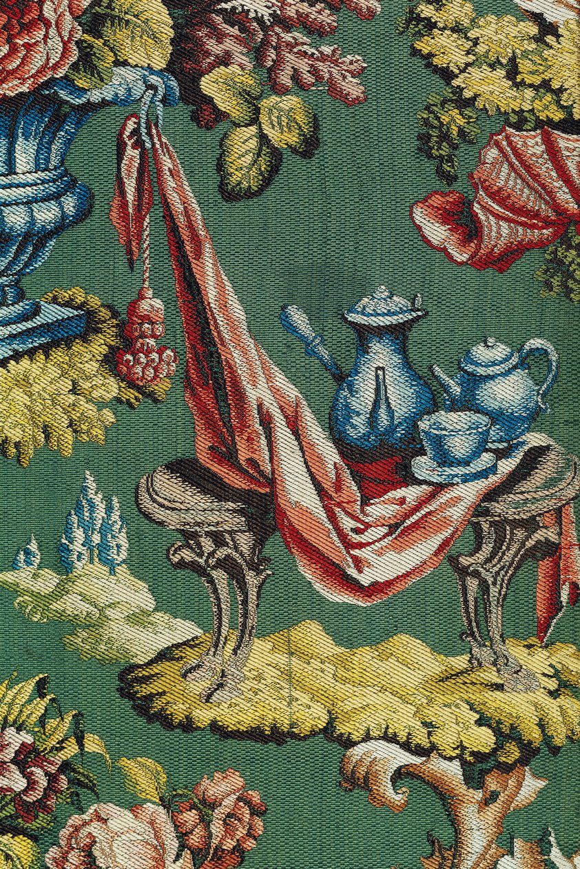 Çikolatadanlık ve çaydanlık tasvir eden kumaş, Lyon Workshop, c.1730 (ipek) by French School