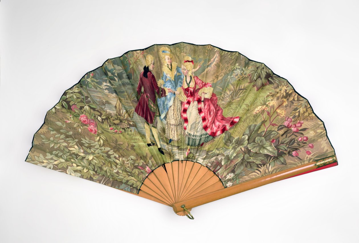 Fan, c.1870-1900 (ahşap, ipek, keten, pirinç) by French School