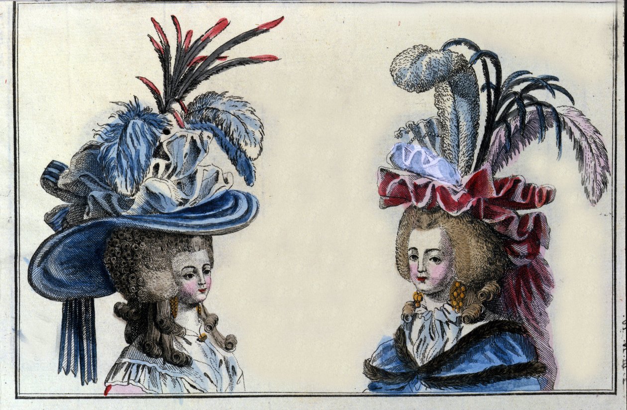 18. yüzyıl modası: 1787 civarında Fransız kadınlarının saç modeli ve şapkaları. by French School