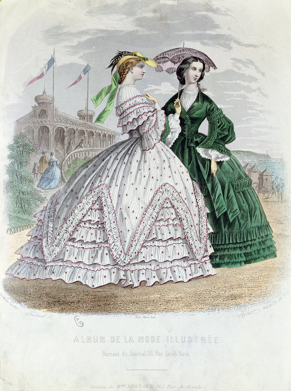 Deniz Kenarında Şık Parisli Bayanlar, 1861 (renkli gravür) by French School