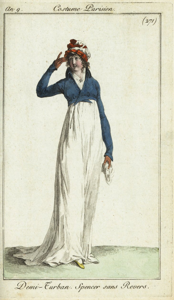 Yarım sarık ve spencer ceketli şık kadın by French School