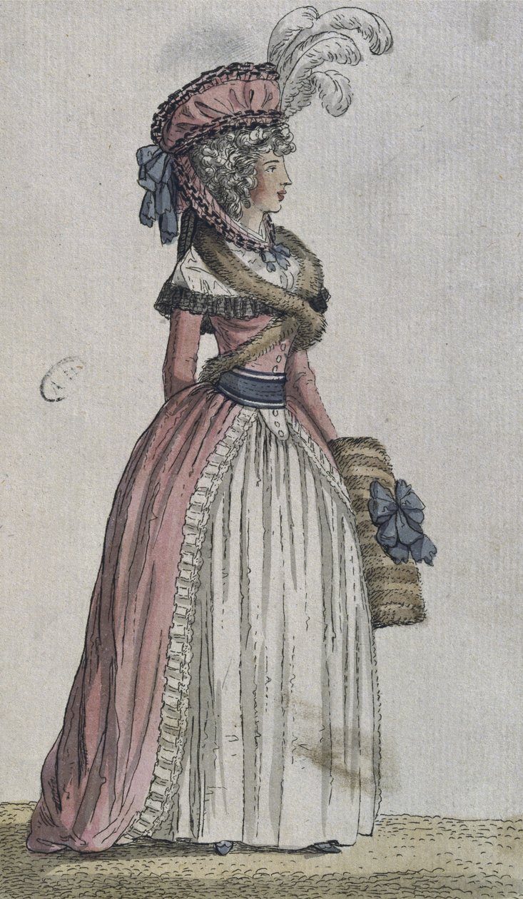 Kadın kostümü (renkli gravür) by French School