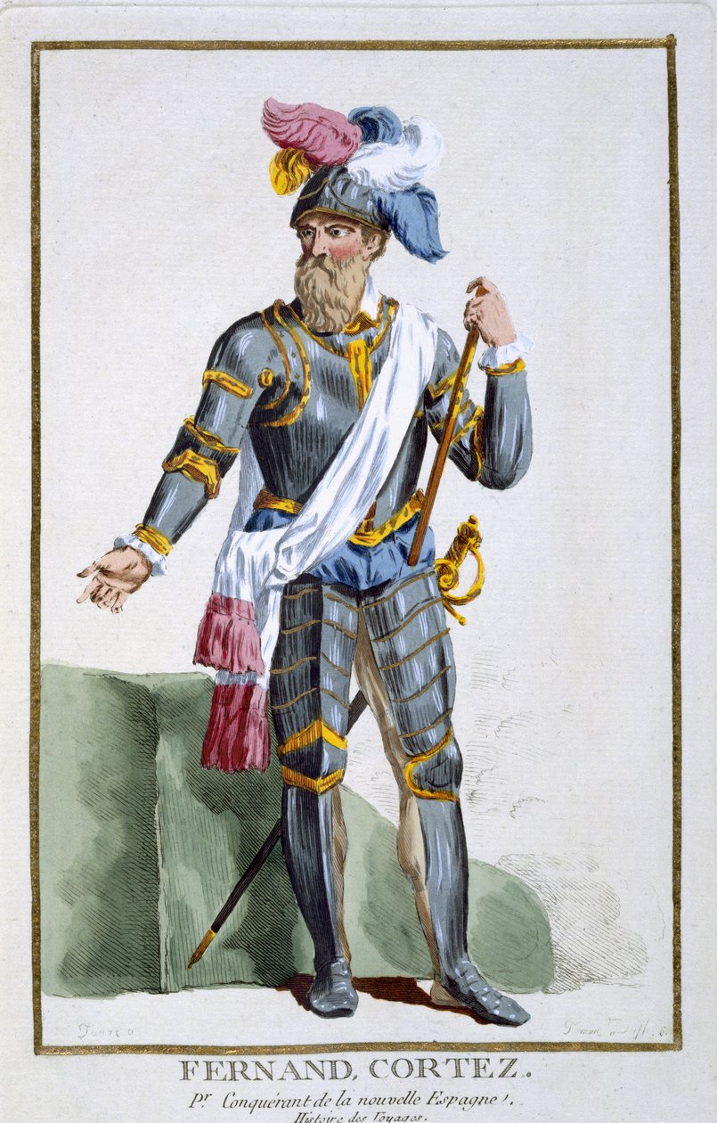 Fernand Cortez (1485-1547), Pierre Duflos (1742-1816) tarafından oyulmuş, 1780 (bakır gravür) by French School
