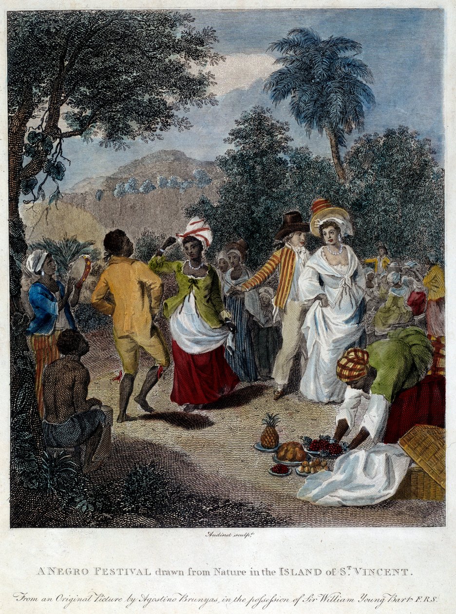 Saint Vincent adasında fete negre (Orta Amerika, Antiller). 19. yüzyılın gravürü. Chartres, Güzel Sanatlar Müzesi by French School
