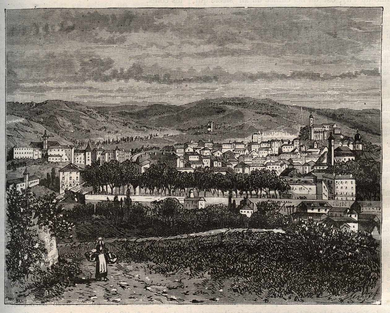 Figeac - Lot, Midi-Pyrenees bölgesinde - VA Malt-Brown tarafından “La France illustree: coğrafya, tarih, istatistiksel yönetim” üzerine gravür. 1884 by French School
