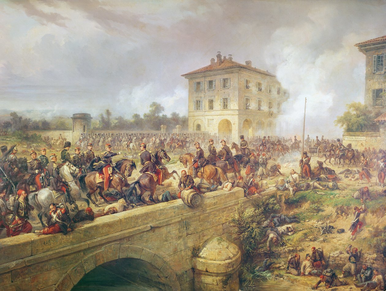 Magenta muharebesi sırasında Boffalora köprüsünde savaşmak, 4 Haziran 1859, c.1859 by French School