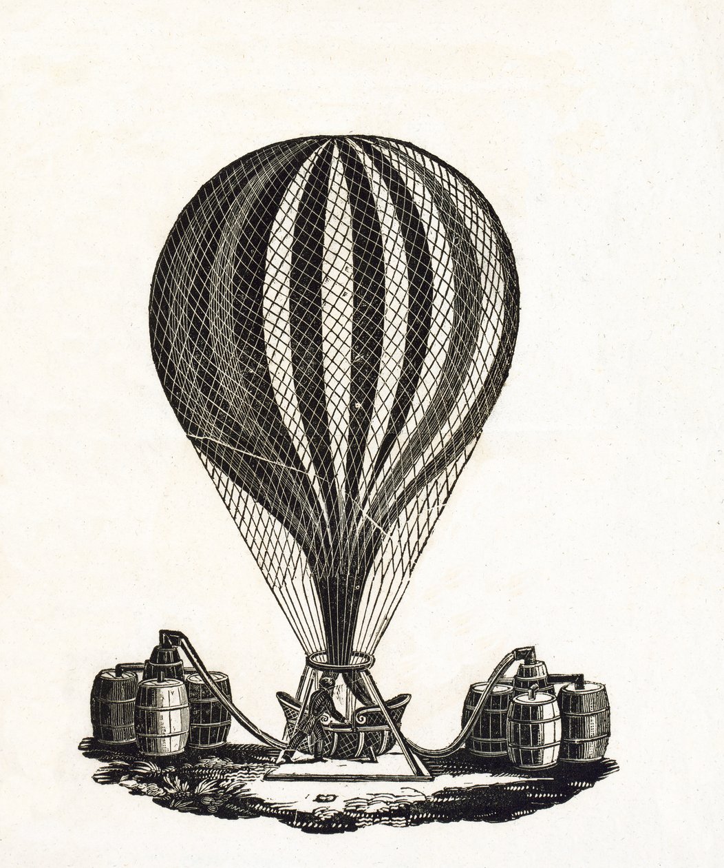 Sıcak Hava Balonunu Gazla Doldurma, c.1790 (ahşap oyma) by French School