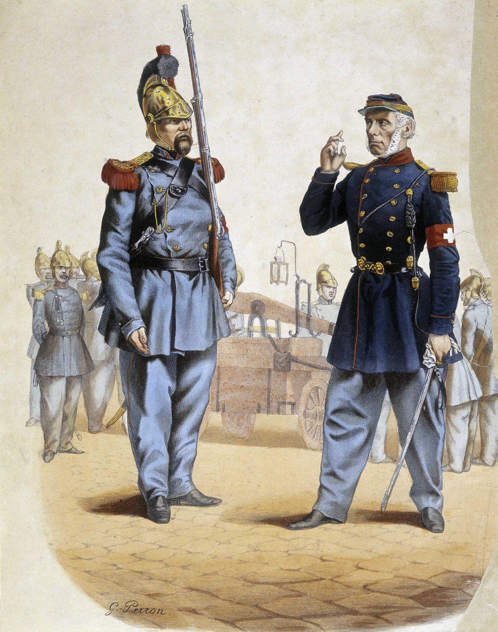 1860 yılında itfaiyeciler - Perron tarafından çizim, Art Deco by French School