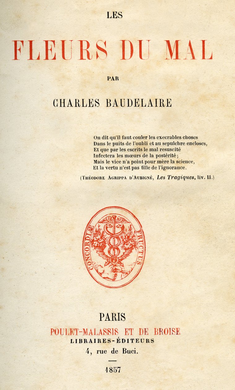 Charles Baudelaire'in The Flowers of Evil'in ilk baskısı by French School