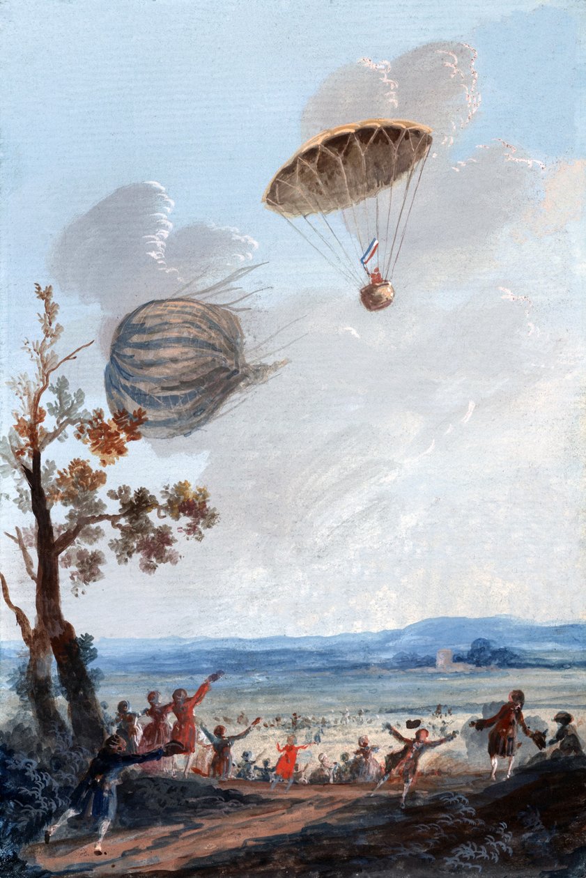 Paraşütle inen ilk adam, 22 Ekim 1797, Parc Monceau, Paris, c.1797 by French School