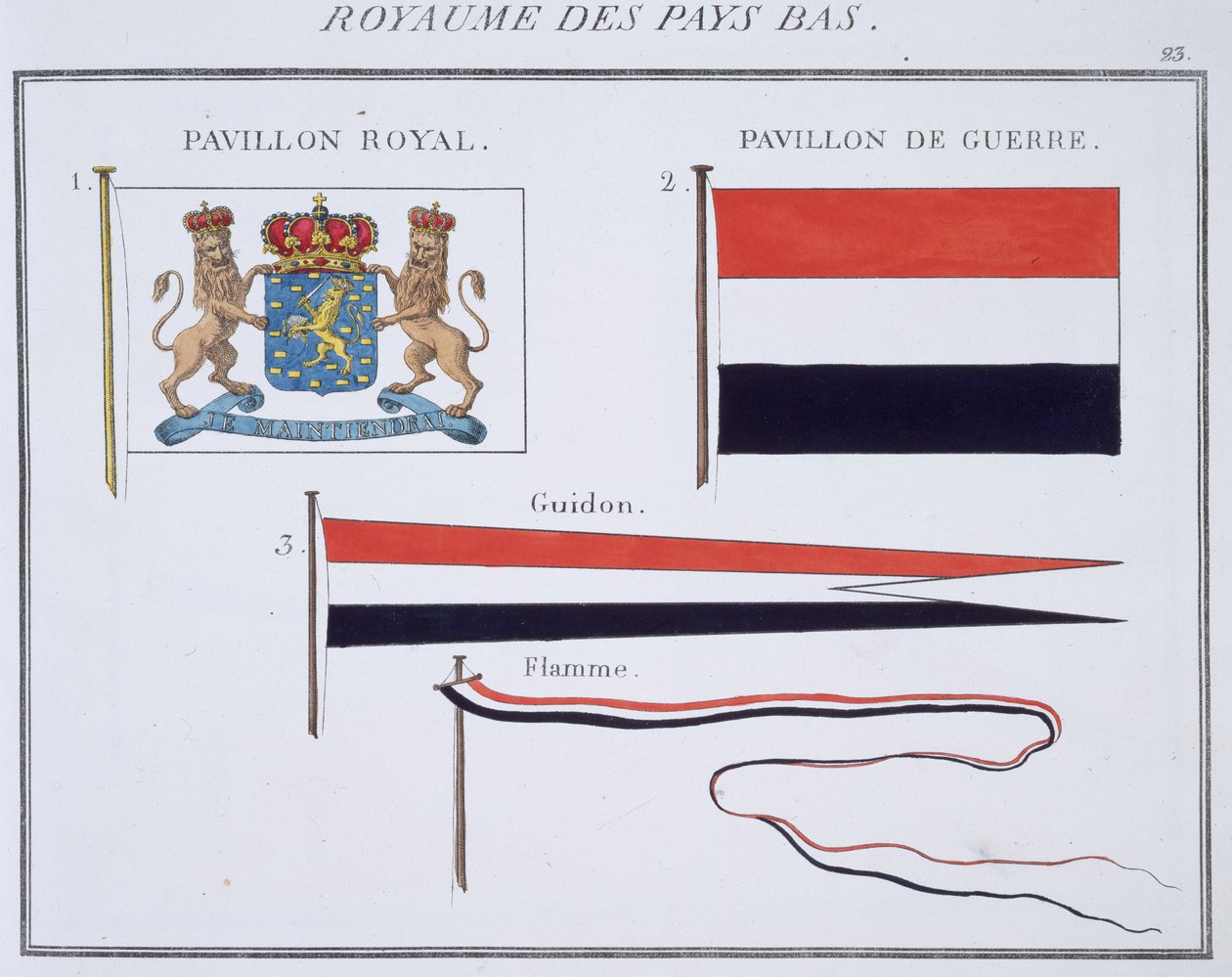 Hollanda Krallığından Bayraklar, Fransız Bayraklar kitabından, c.1819 by French School