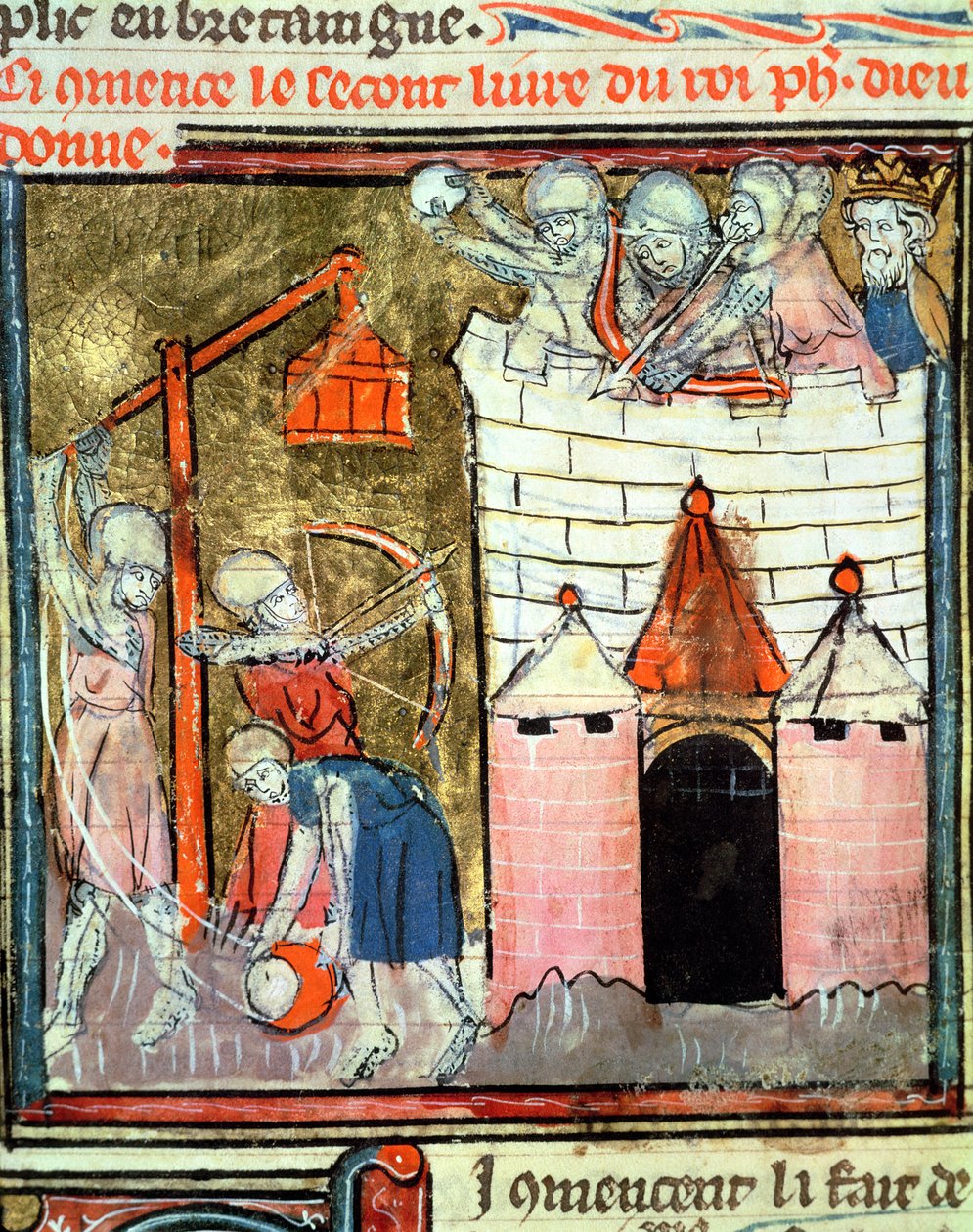 Fol. 261v Chateau de Chinon Kuşatması, Grandes Chroniques de France, 1375-79 by French School