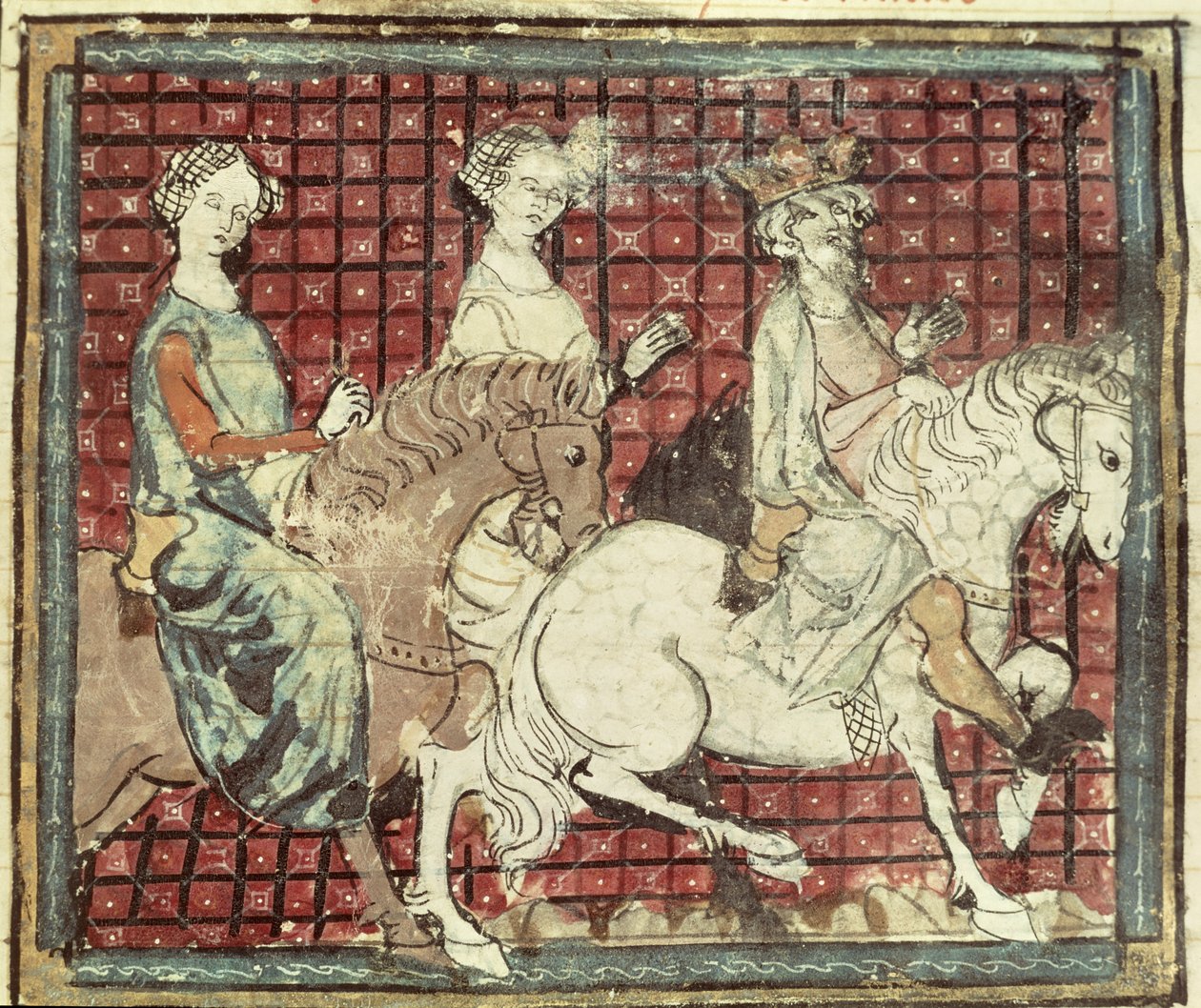 Fol.31r Chilperic I (543-97) ve Atlı Fredegonde, Grandes Chroniques de France