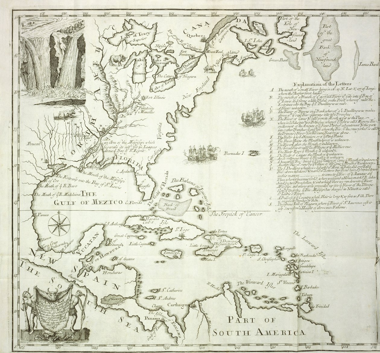 Kuzey Amerika Atlantik kıyılarının katlanır haritası, 1714 by French School