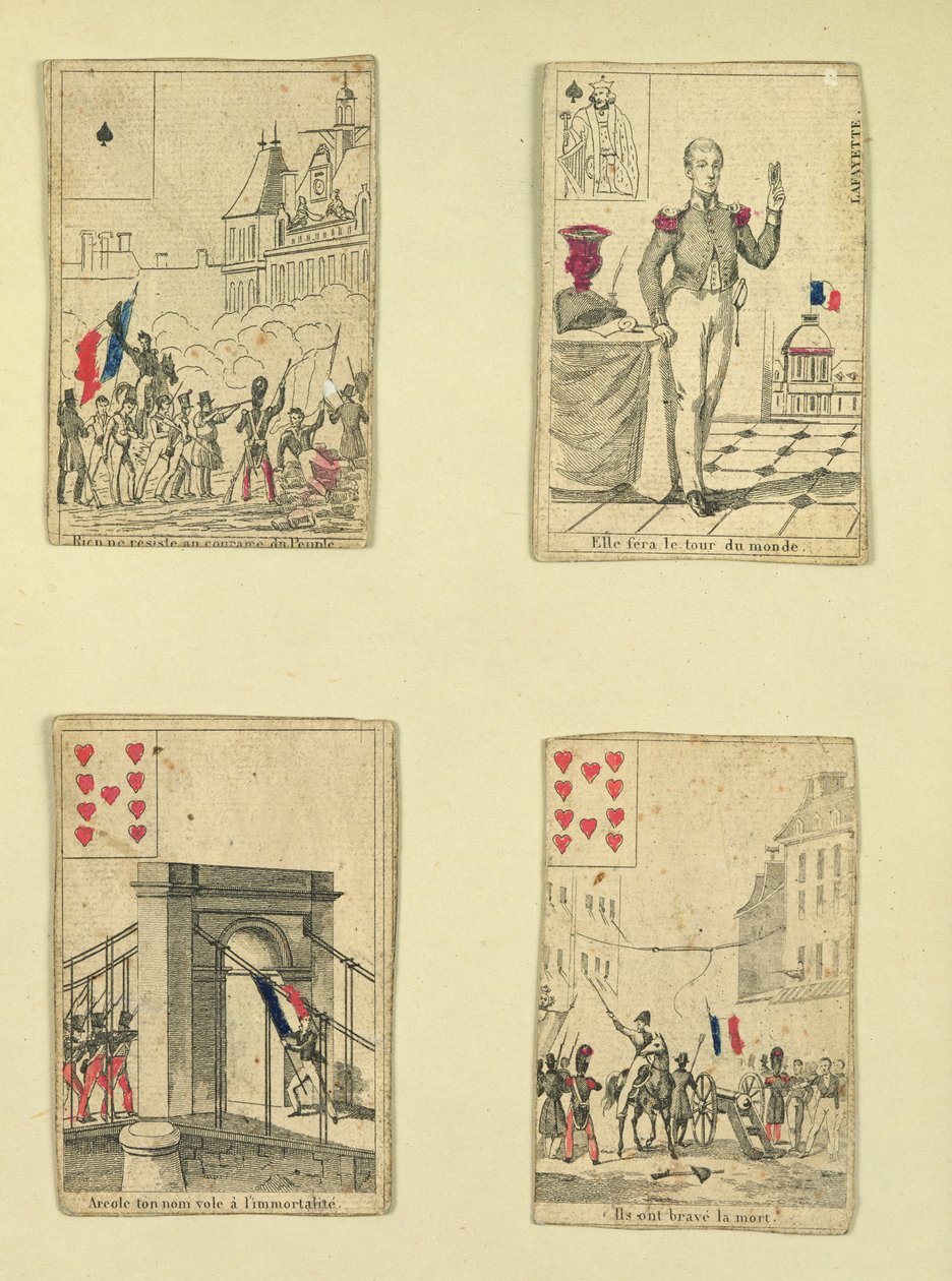 Temmuz 1830, 1831 kahramanlarını anan dört oyun kartı by French School