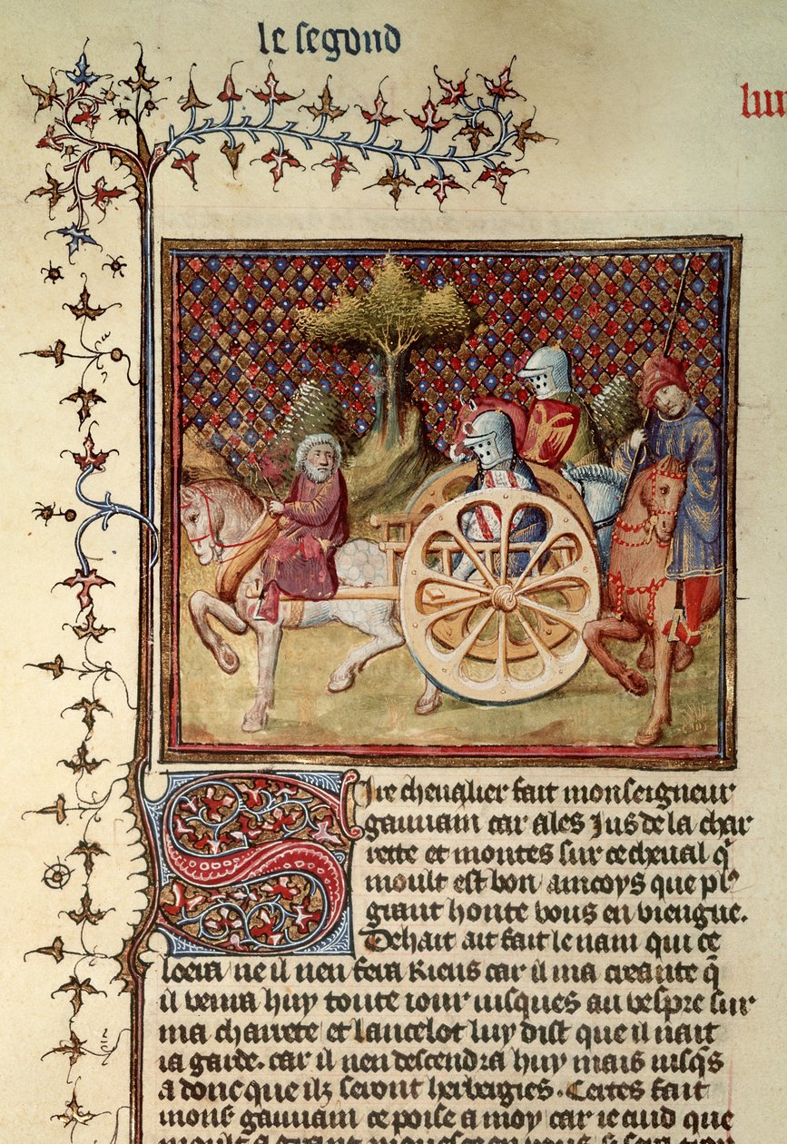 Fr.119 fol.312v Lancelot, Arabanın Şövalyesi, 1344 by French School