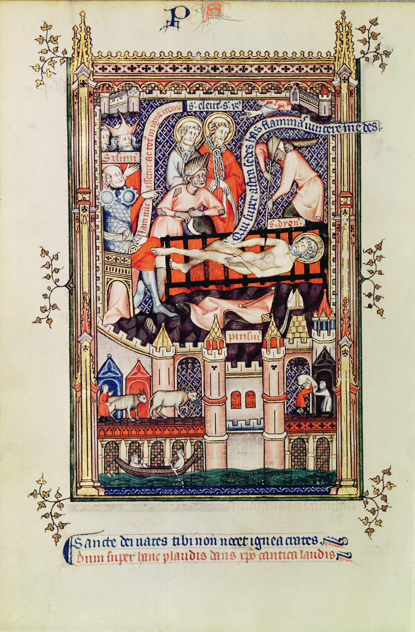 Fr 2092 f.22v St. Denis rafta işkence görüyor, Vie de St. Denis