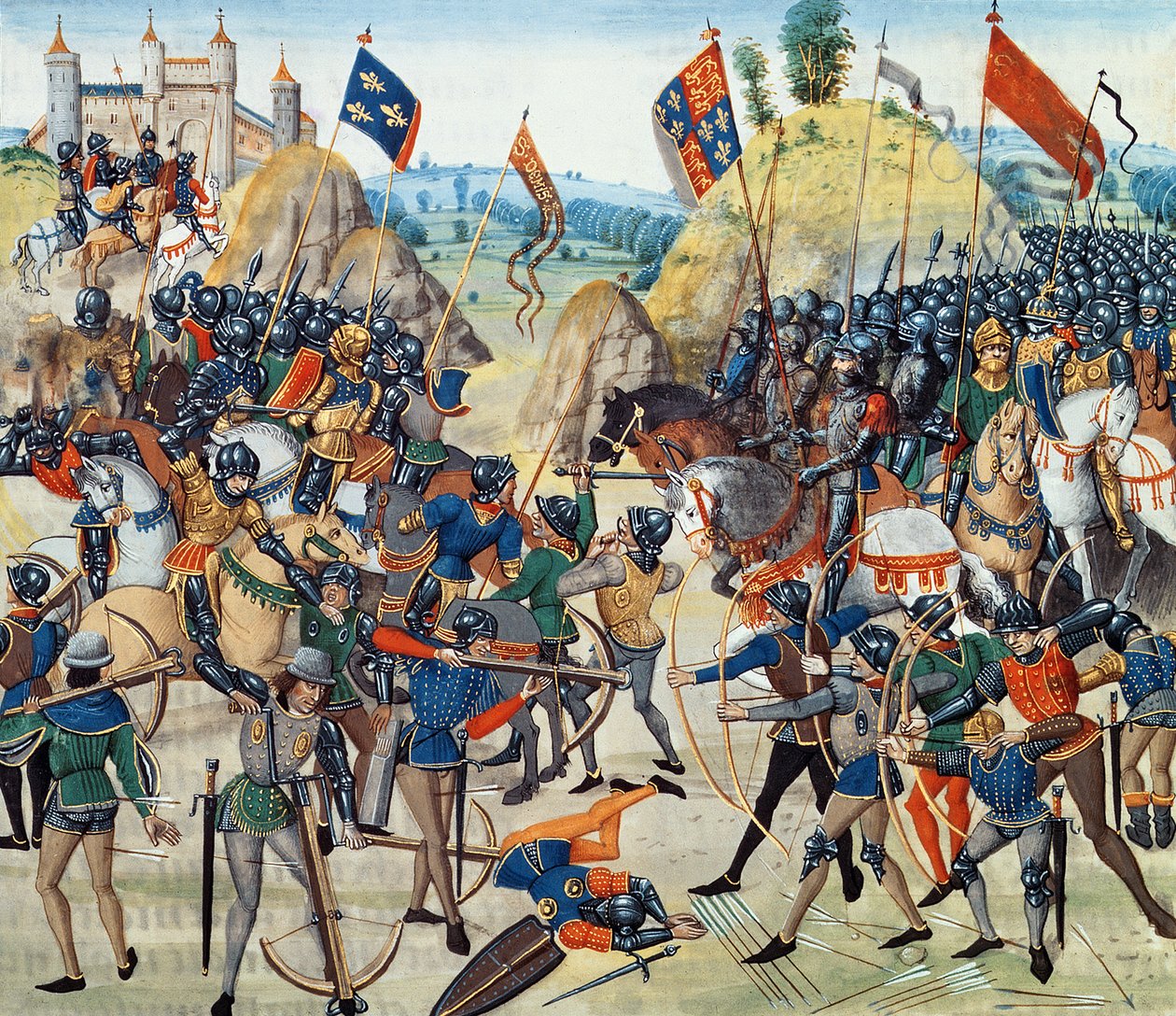 Fr 2643 f.165v Yüz Yıl Savaşından Crecy Savaşı, "Froissart"s Chronicle"dan, 24 Ağustos 1346 by French School