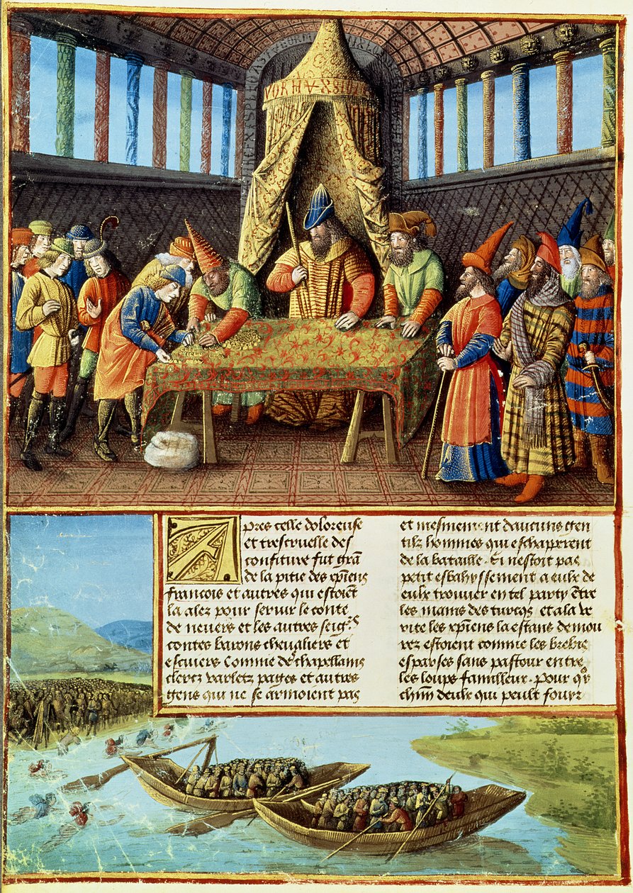 Fr 5594 f.267v I. Bayezid fidyeyi alıyor, Passages faits Outremer
