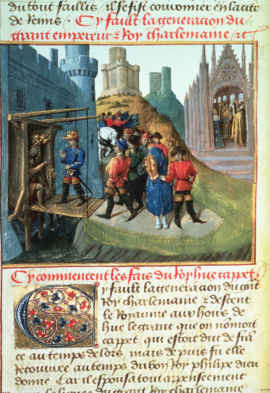 Fr 6465 f.165v Hugues Capet, Fransa Dükü ve Piskopos Asselin by French School