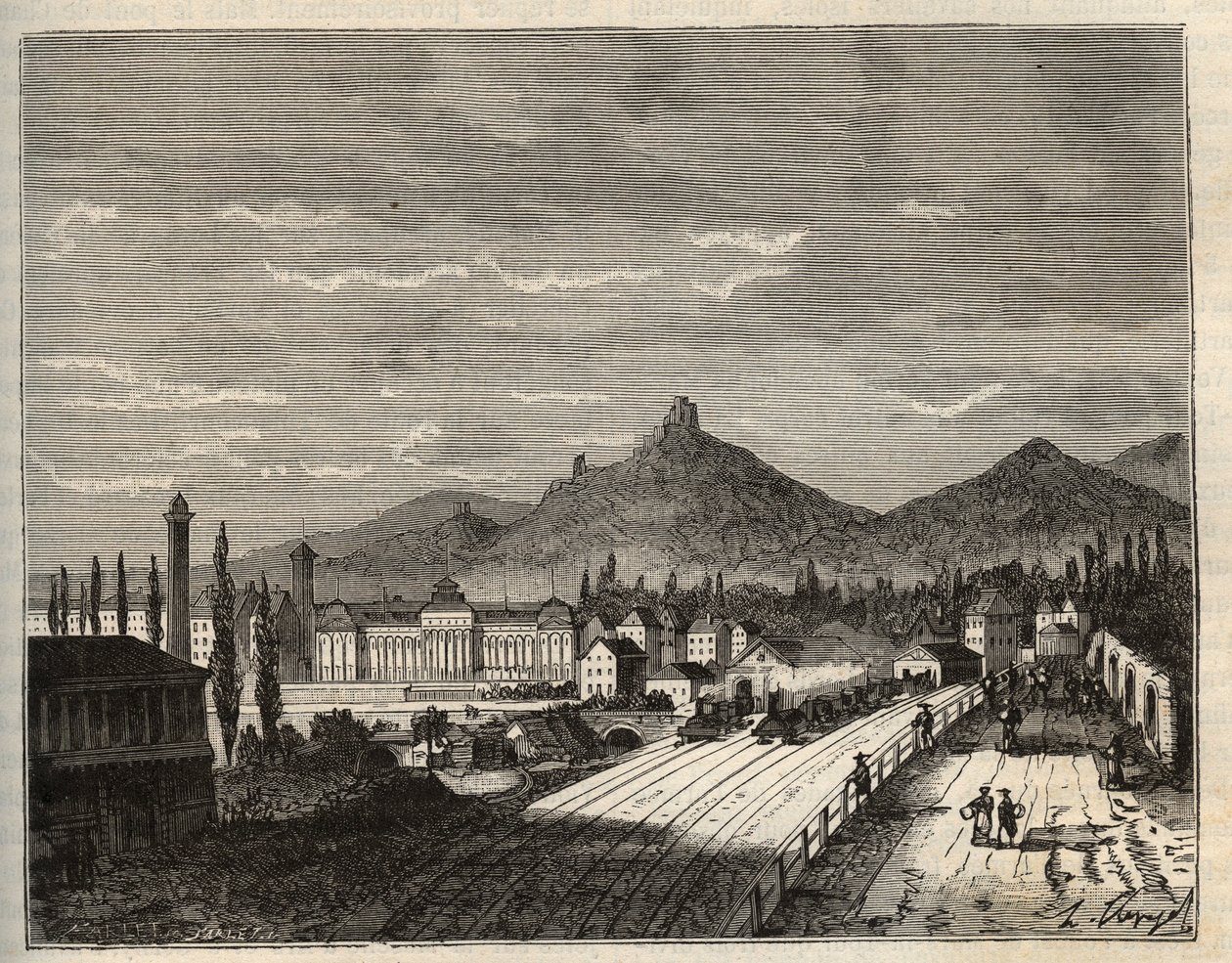 Fransa, Alsace, Bas-Rhin (67), Saverne: Zorn Bankaları, kayaların üzerine inşa edilmiş eski Chateau du Haut Barr - V.A. Malt-Kahverengi. 1884 by French School