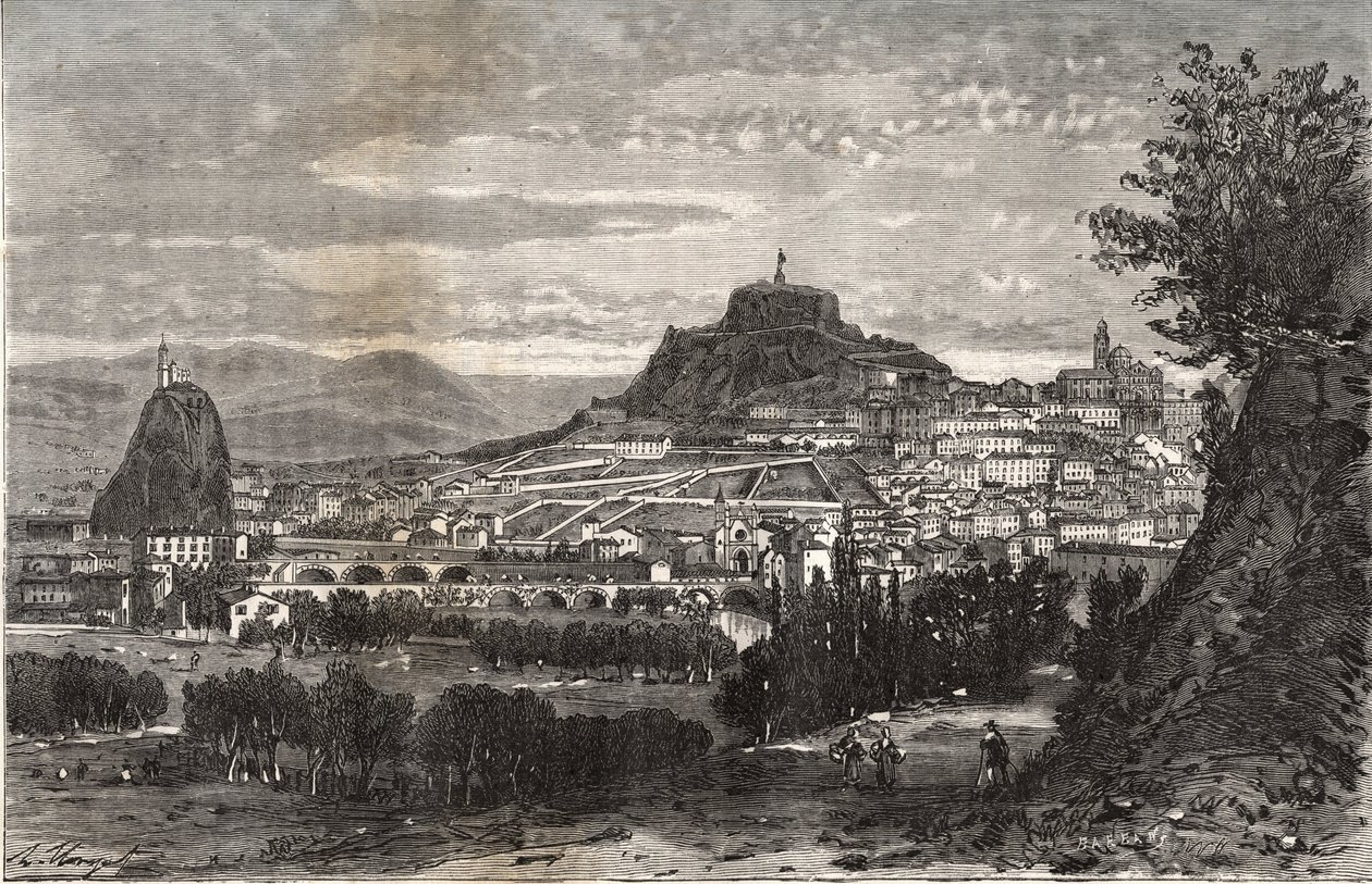 Fransa, Auvergne, Haute-Loire (43), Le Puy en Velay (Le-Puy-en-Velay) - V.A. Malt-Brown tarafından “La France illustrée: coğrafya, tarih, yönetim istatistikleri” üzerine gravür. 1884 by French School