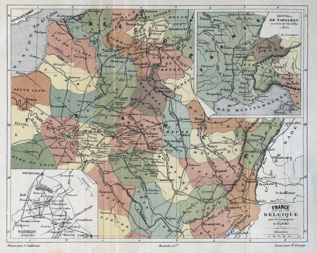 1814-1815 kampanyası için Fransa ve Belçika - Victor Duruy (1811-1894) tarafından “Histoire de France”da gravür - 1882 by French School