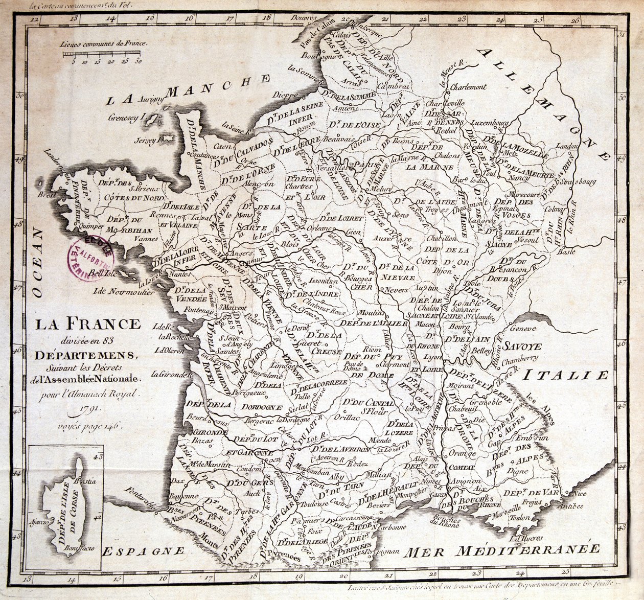 Fransa, 1791 Ulusal Meclisi kararnamelerini takiben 83 bölüme ayrıldı. by French School